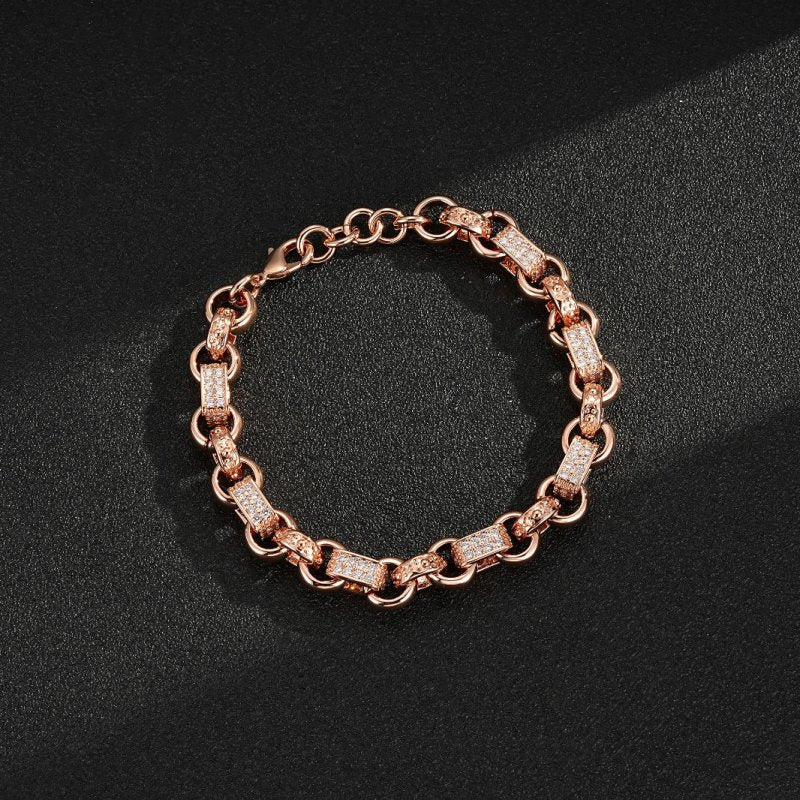 Rose gold gypsy link Belcher bracelet, 10mm wide, 8 inches long, 52 grams, gold-filled.