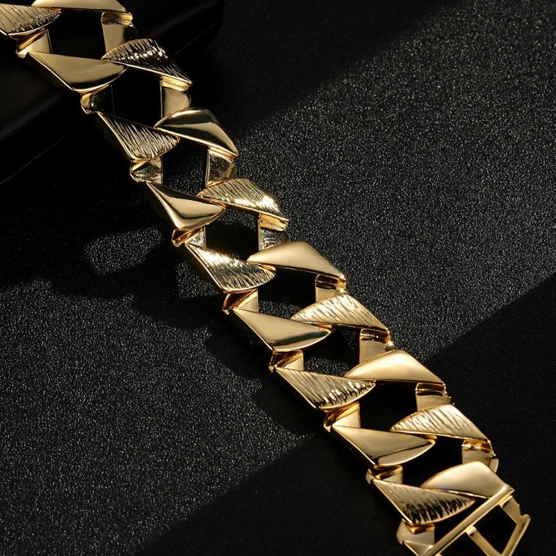 Chunky gold Chaps bracelet, 27mm wide, 9 inches, 120 grams, gold finish, for 8.5-inch wrists.