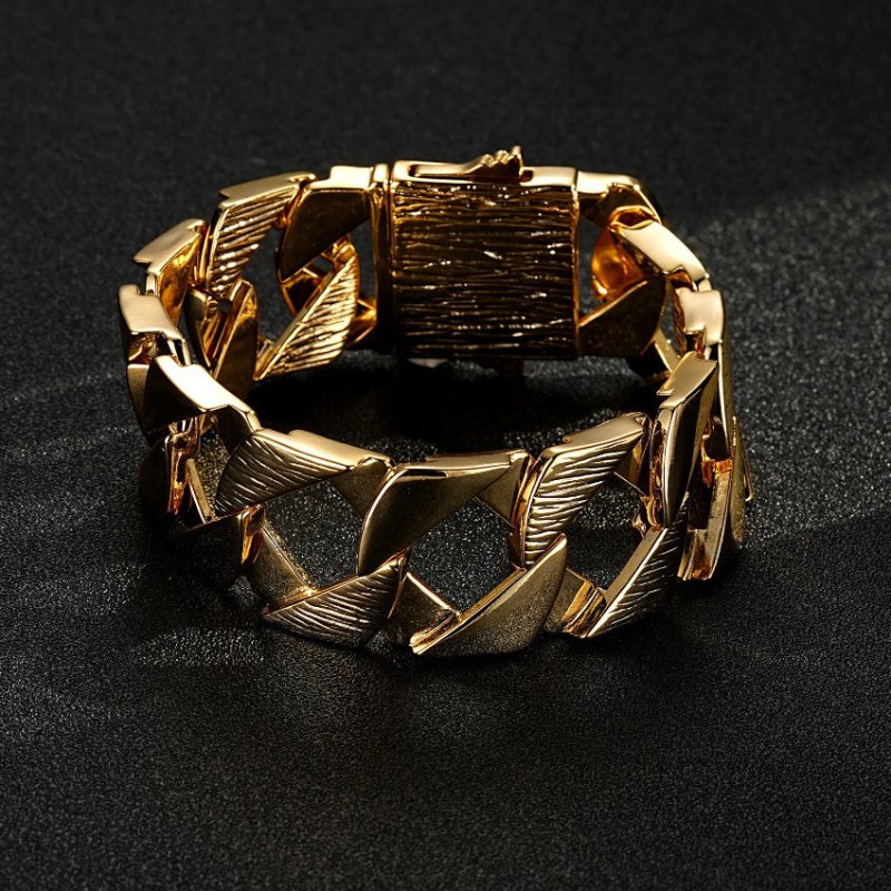 Big gold Chaps Cuban curb bracelet, 27mm wide, 9 inches long, 120 grams, gold-filled.