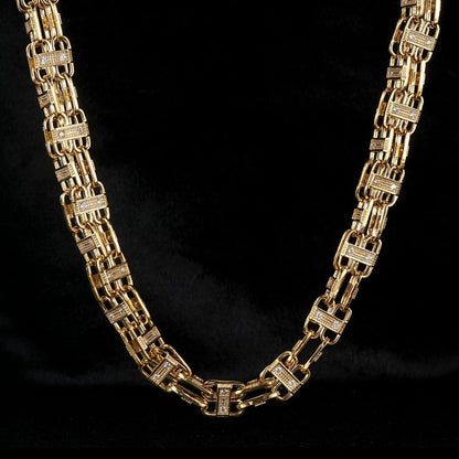 12mm Gold Cage Chain with Stones