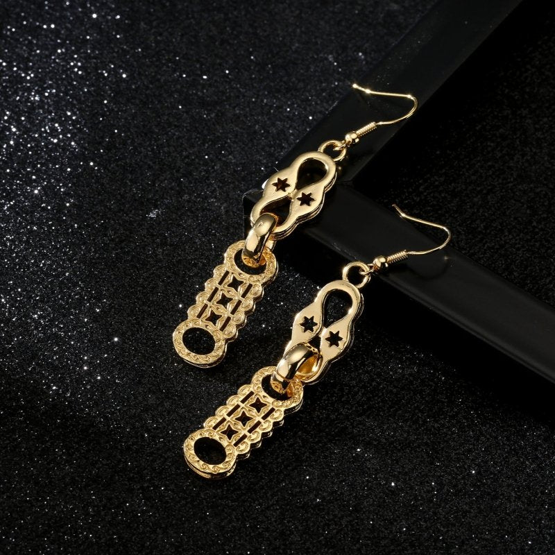 Premium Gold Stars and Bars Dangle Drop Earrings