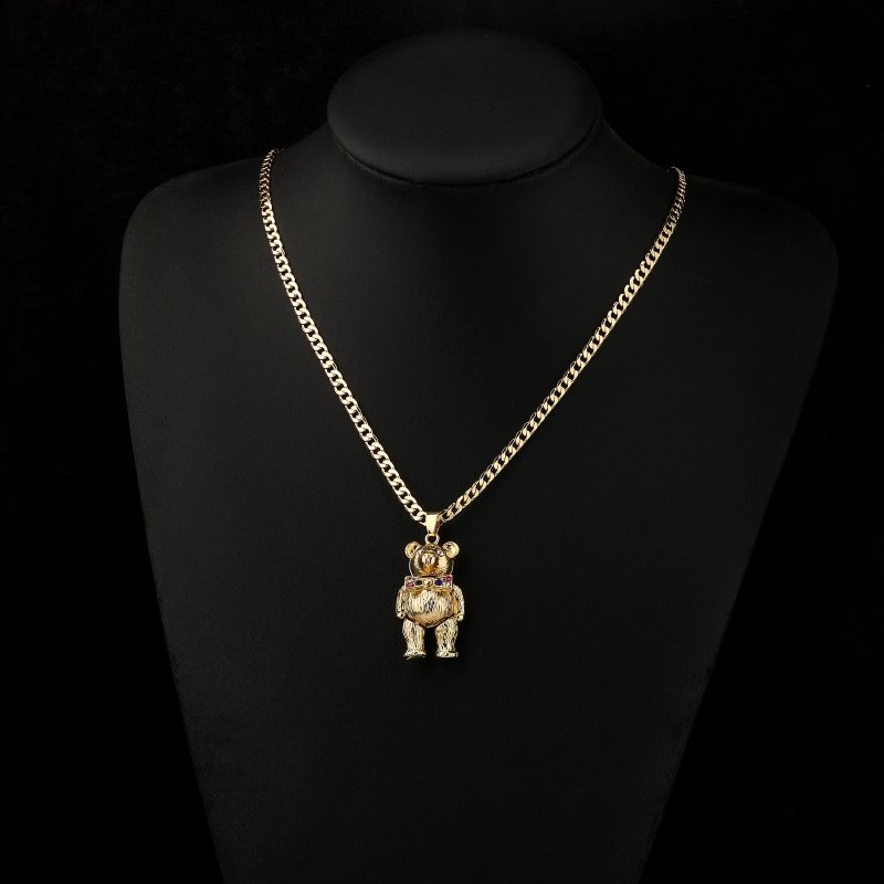 Premium Gold Teddy Bear Multi-Colour Pendant with 4mm Cuban Link Chain