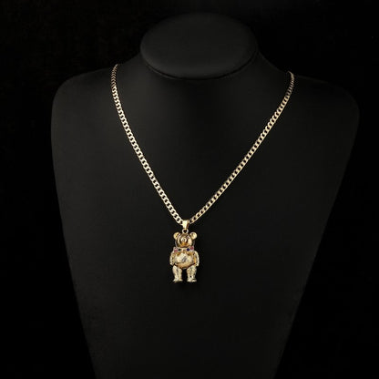 Premium Gold Teddy Bear Multi-Colour Pendant with 4mm Cuban Link Chain