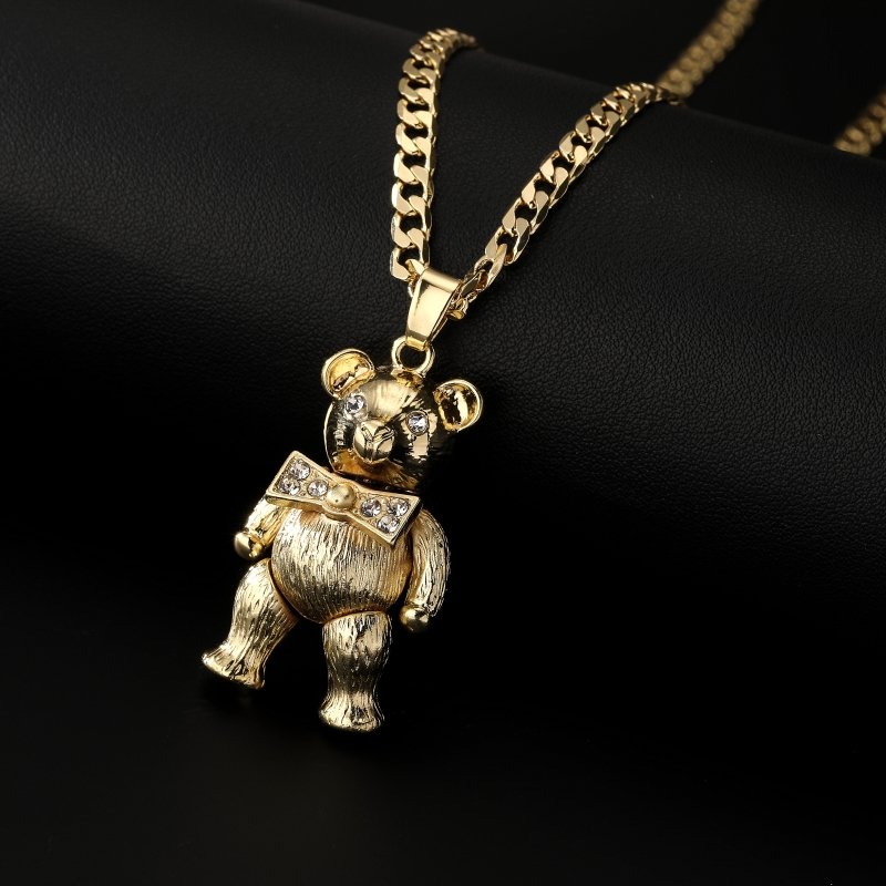 Gold Teddy Bear Pendant with 22-inch Cuban chain