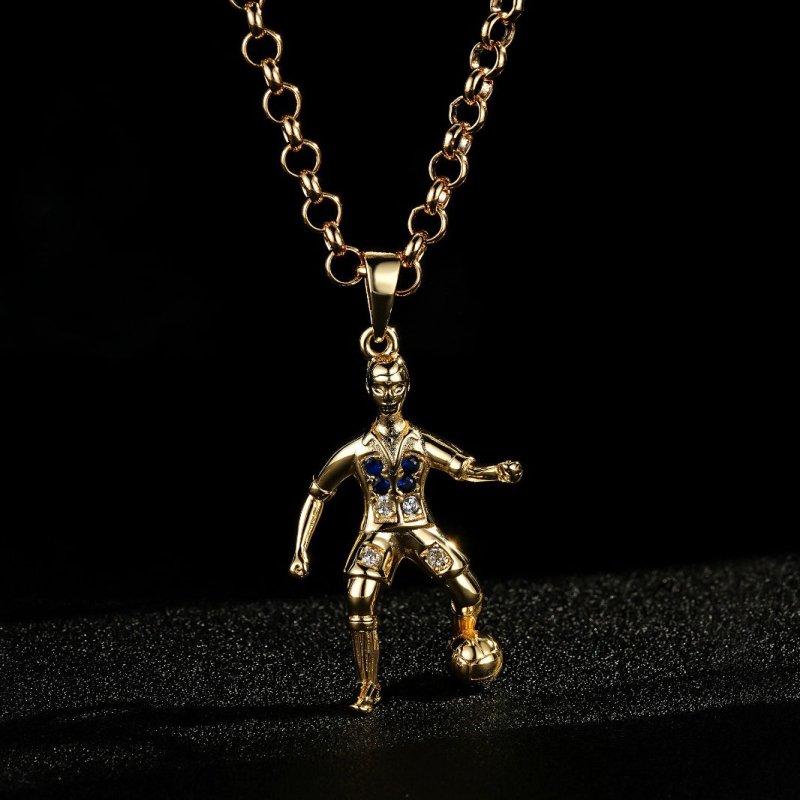 Person wearing Gold Football Pendant Necklace