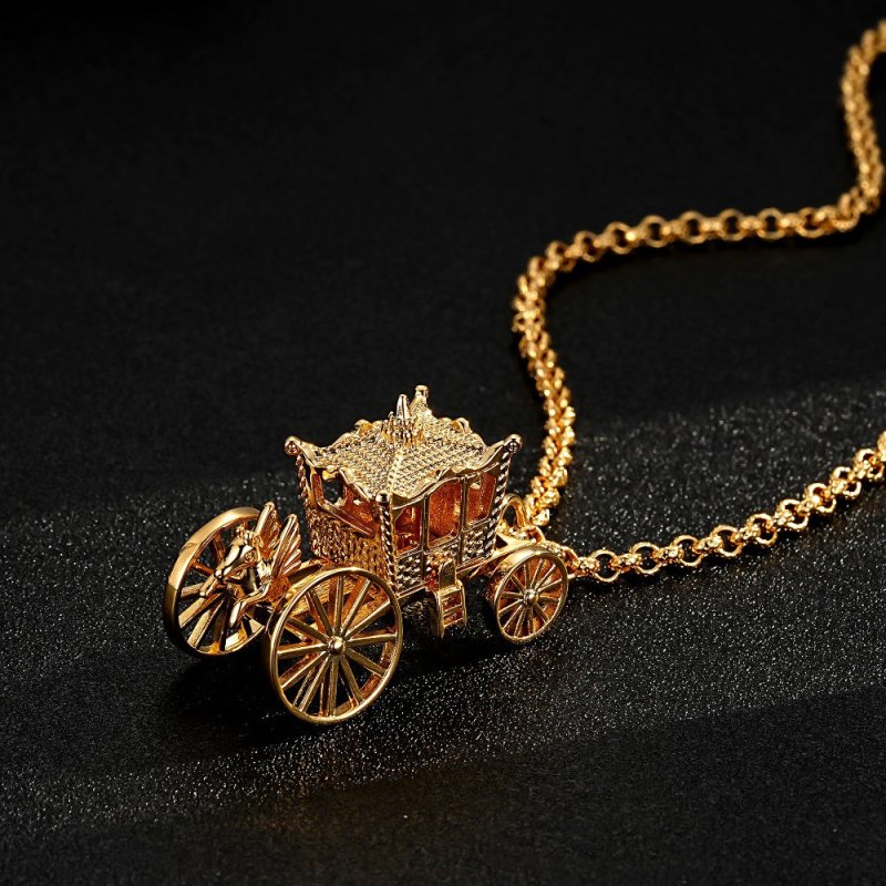 Premium Gold Princess Moving Carriage Pendant with Chain