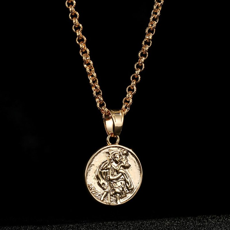 Gold St. Christopher Pendant with 22-inch belcher chain