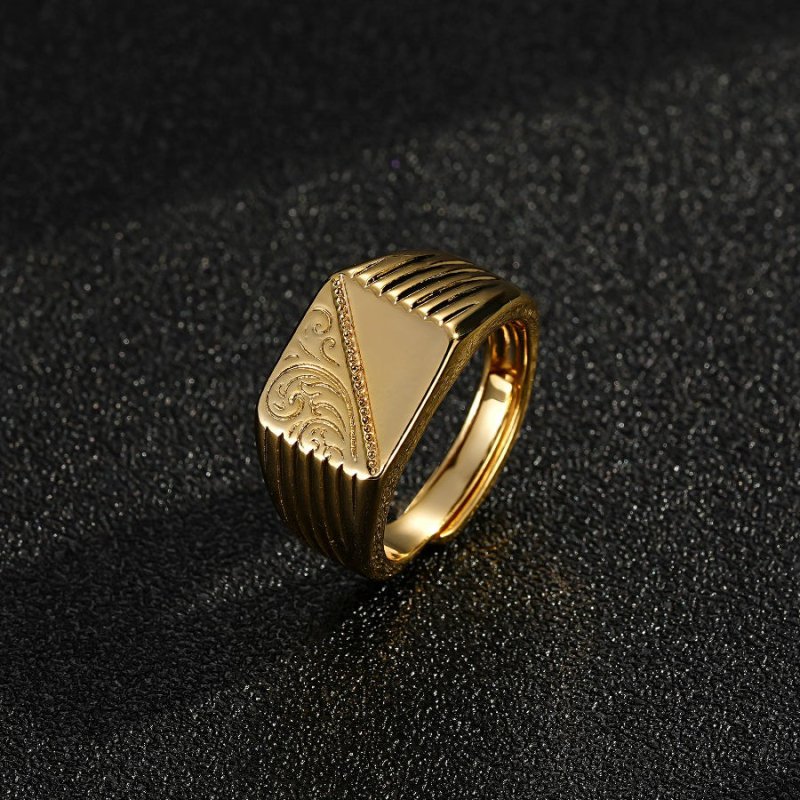 Premium Gold Ornate Square Signet Adjustable Ring - Adjustable gold signet ring, size 8.5