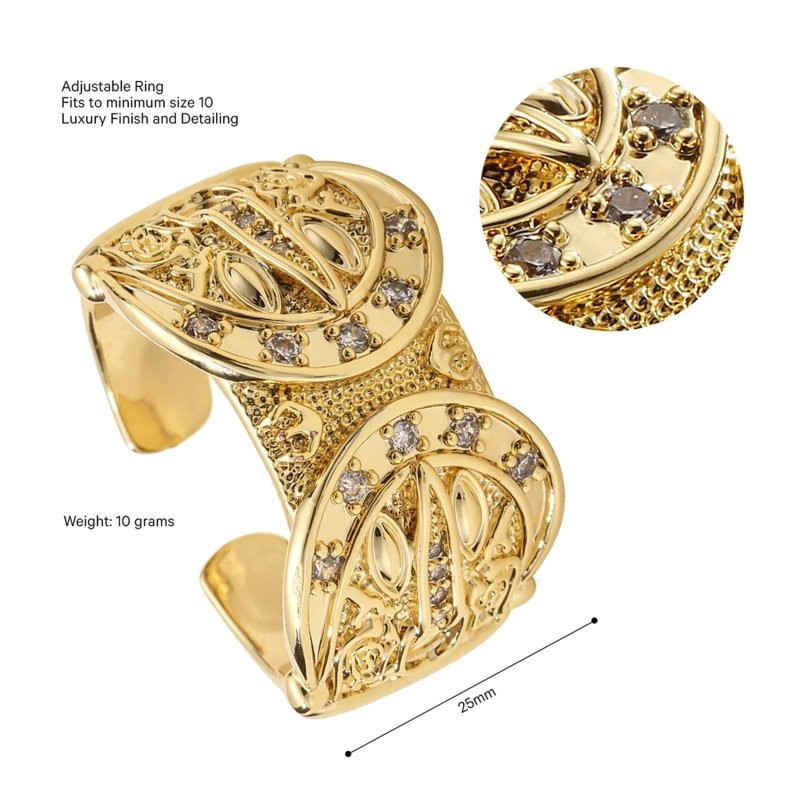 Gold Double Buckle Adjustable Ring With Stones - Stylish buckle ring in gold, adjustable size