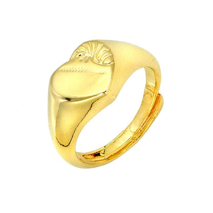 Gold Heart Signet Adjustable Ring