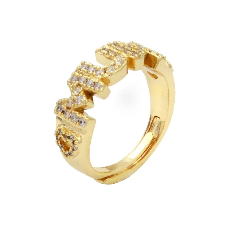 Premium Gold MUM Heart Adjustable Ring with Stones - Ladies gold-filled mum ring, heart design, 12 grams