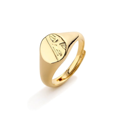 Gold Half Face Oval Adjustable Pinky Ring