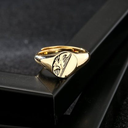 Gold Half Face Oval Adjustable Pinky Ring