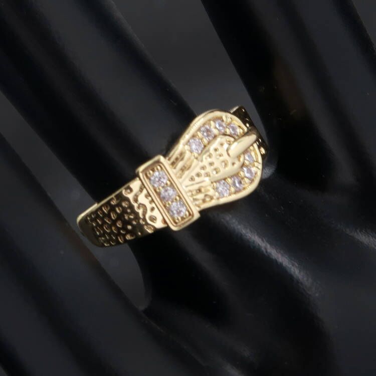 Kids Gold Buckle Ring with Stones - Children’s gold buckle ring, size 4, 8mm top