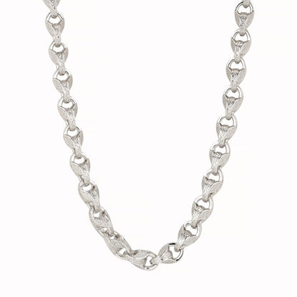 Detailed View of Silver Tulip Chain, 12mm Wide, 27 Inches Long