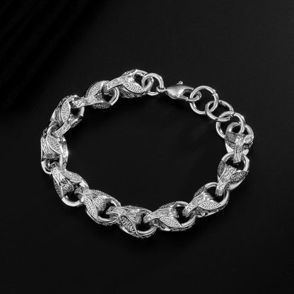 Big silver tulip bracelet, 12mm wide, 8/9 inches long, 71 grams, silver-filled.