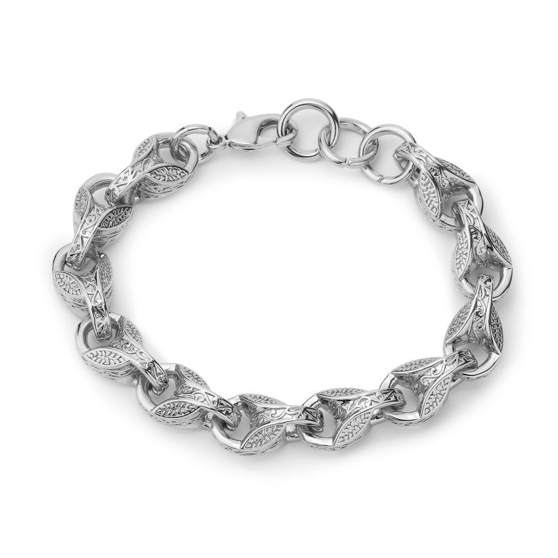 8/9-inch silver tulip bracelet, 12mm wide, 71 grams, bold design, silver finish.